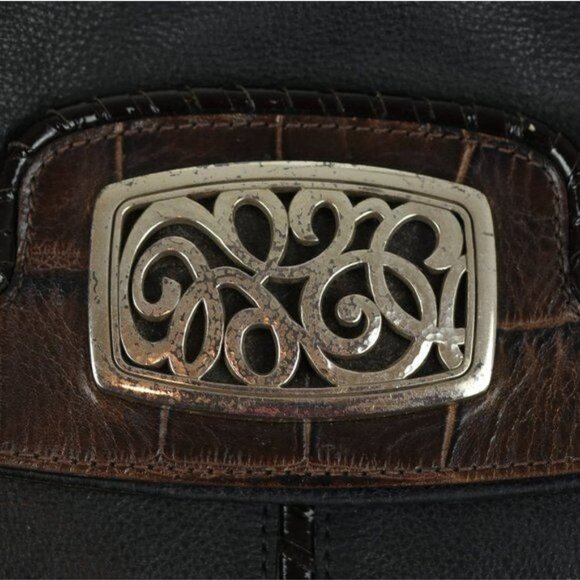 Brighton Women's Black Brown Embossed Leather Fold Over Crossbody Bag - Picture 5 of 8